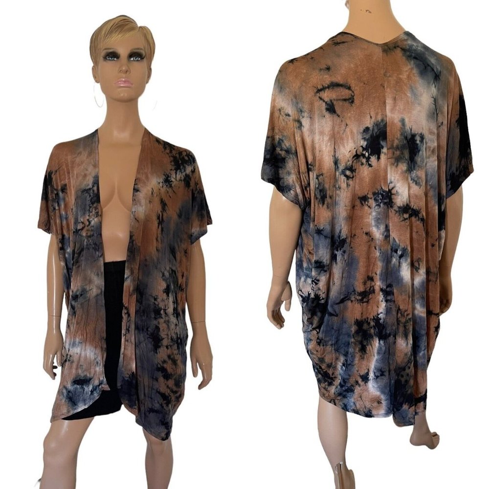 NWT Mauve Open Front Tie Dye Cardigan Oversized Blue Brown Gray Jacket -  Size M